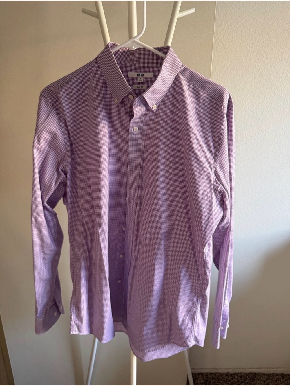 Uniqlo Men’s Light Purple Micro-Check Button-Down Shirt